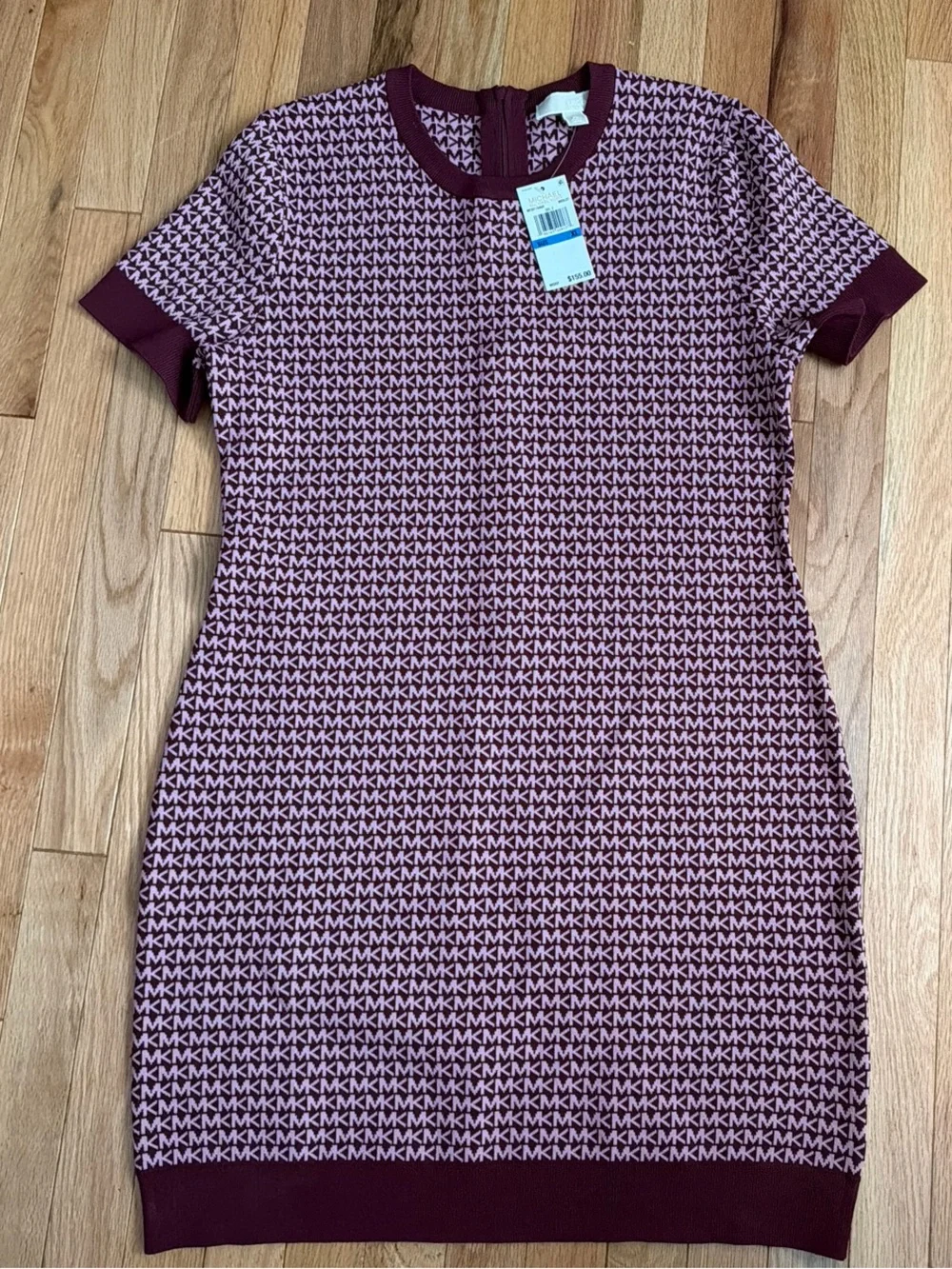 Michael Kors Burgundy and Pink Logo Knit Shift Dress
